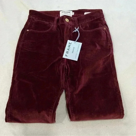 FRAME Le Velveteen High Rise Skinny Jeans Pinot Size 24 - Picture 3 of 9